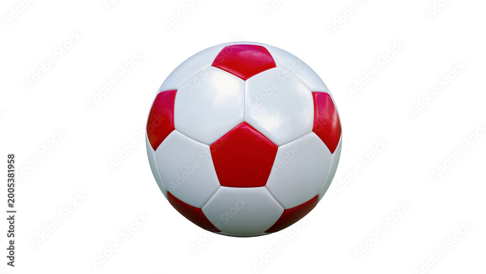 Fototapeta premium Red and White Leather Soccer Ball on Plain Surface