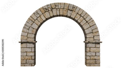 Photos Old weathered stone archway with brick pillars and keystone