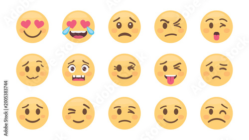 Foto Diverse Emoji Collection: A vibrant compilation of diverse emojis expressing a spectrum of human emotions