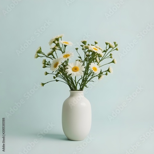 Floral Arrangement in Patterned Vase with Minimal Background
