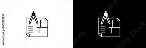 construction plan  outline icons in construction category. White and Black style linear construction plan  icon