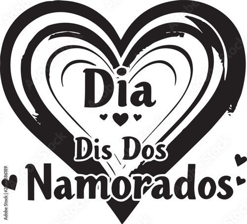 Stylized heart shape with romantic Portuguese text for lovers day.