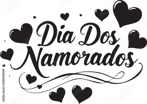 Dia dos namorados lettering script isolated on transparent background for romance holiday.