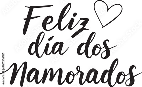 Feliz dia dos namorados calligraphy text with heart sketch for valentine day celebration.