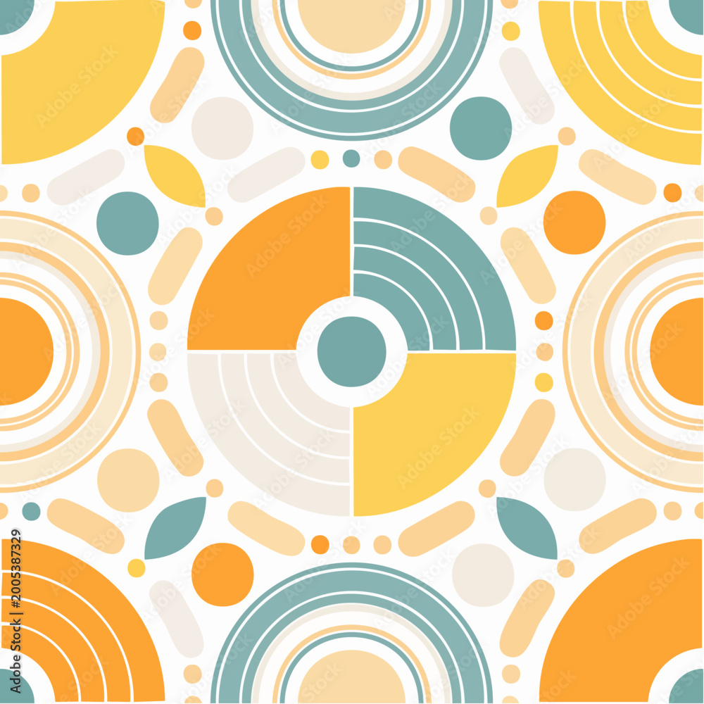 Naklejka premium Seamless pattern with geometric circles and overlapping shapes