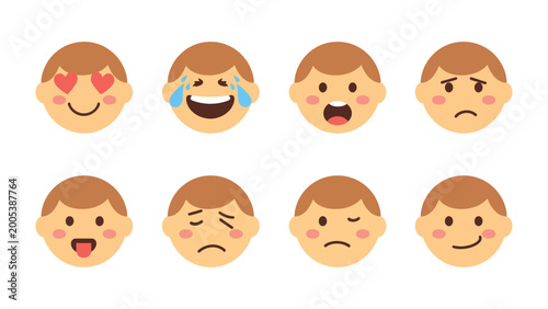 Slika na platnu Emotions Unleashed: A spectrum of emotive expressions bursts forth in this vibrant illustration, with a collection of adorable animated face convey a myriad of feelings