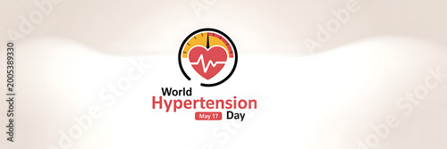 World hypertension day awareness campaign logo with heart rate and gauge on beige background