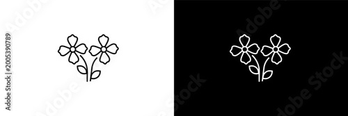 two flowers outline icons in ecology category. White and Black style linear two flowers icon