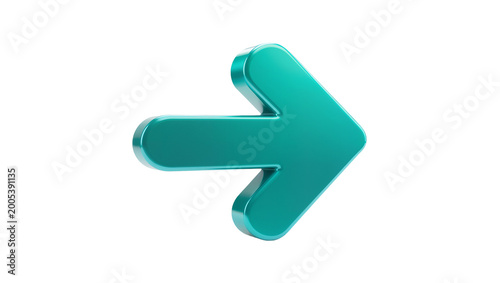 Foto Glossy teal 3D arrow pointing right with shadow