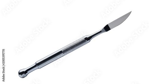 Photos Surgical scalpel with silver handle and steel blade