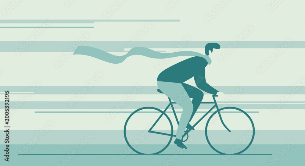 Fototapeta premium Man riding bicycle wearing cape with speed lines vector illustration