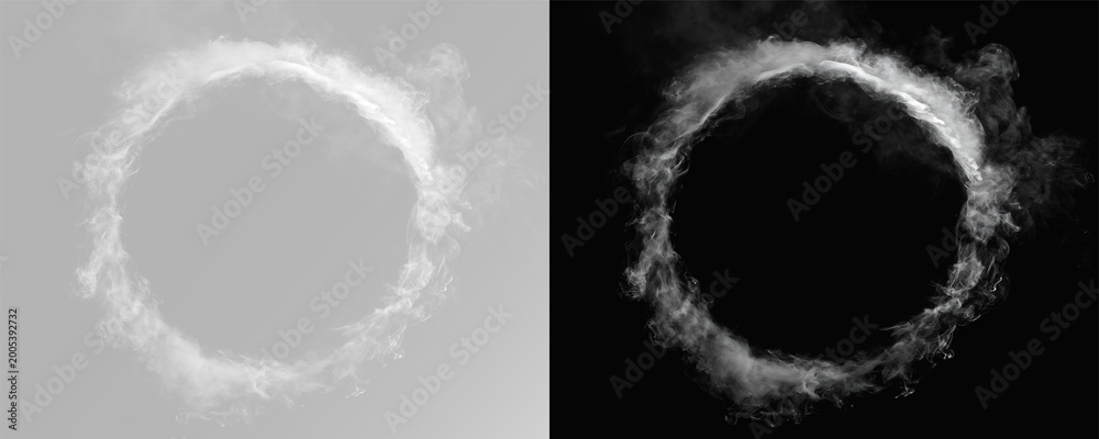 Obraz premium vapor circle border with flowing smoke texture, delicate mist swirl creating mystical halo ring shape for modern abstract design use