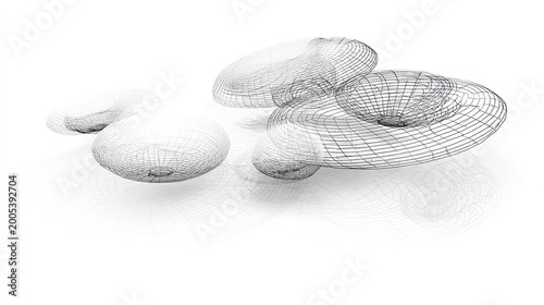 Abstract wireframe forms with subtle shadows on a white background