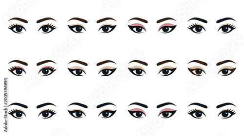 Foto Professional eye makeup styles with various eyeliner and eyelash designs