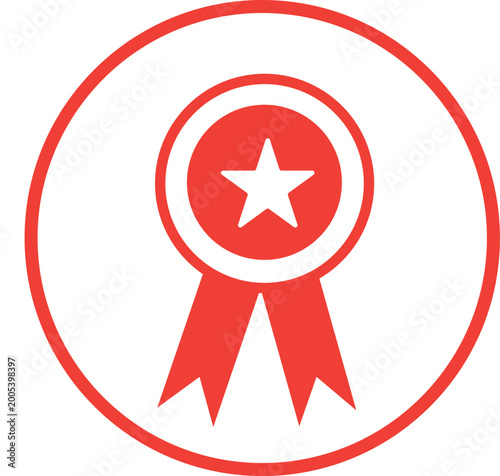 Free Download Red award ribbon vector icon, quality guarantee star medal, premium achievement badge symbol - GFXLoad