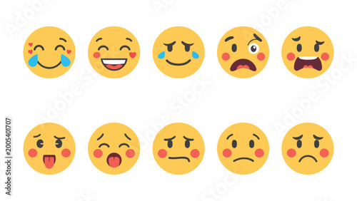 Fotografía Emotion Icons: A collection of expressive yellow icons showcasing a spectrum of emotions, capturing joy, sadness, surprise, and other feelings