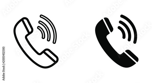 Foto Telephone receiver with signal waves icon in outline and solid black for incomin