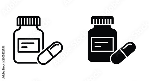 Fotografía Pill bottle icon outline and filled silhouette for medicine capsule or pharmaceu