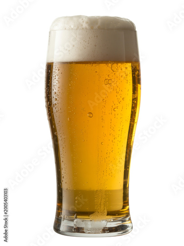 Close-up of a tall glass filled with golden-hued liquid and ice cubes drink