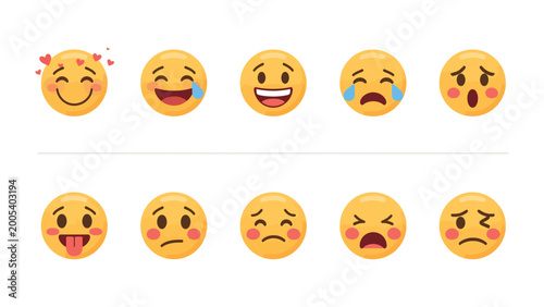 Tableau sur toile Emoticons: A vibrant collection of digital emoticons representing diverse emotions, ready to add a splash of expressive flair to your digital communications
