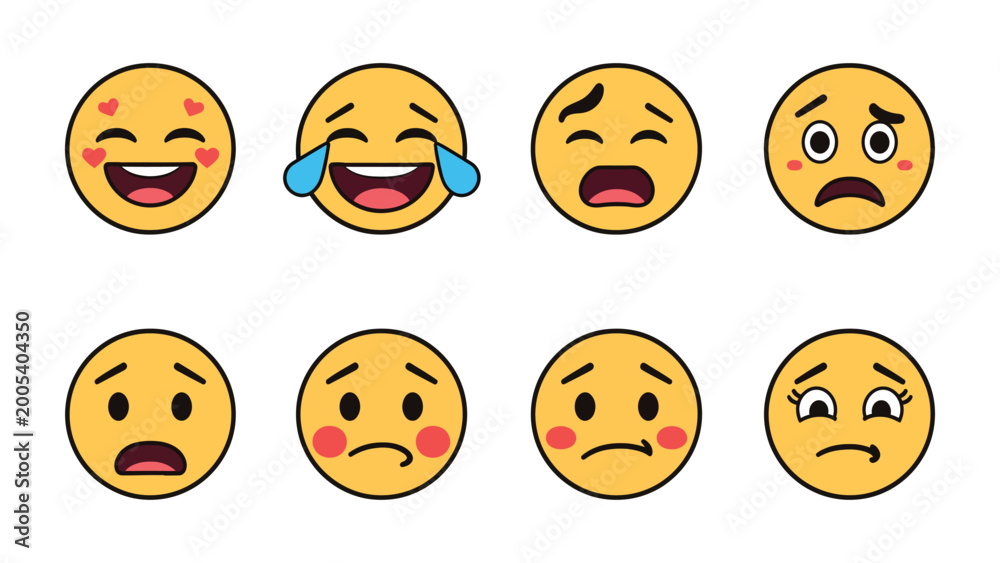 Fototapeta premium Emojis: A vibrant collection of various emojis with assorted facial expressions conveying diverse emotions, ready to add a touch of personality and flair to your digital interactions.