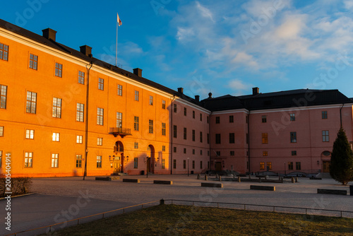 Exterior view of Uppsala Castle under the golden light, Sweden.
