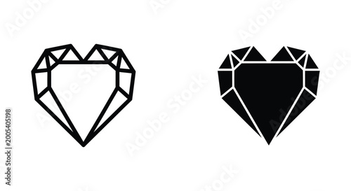 Canvastavla Geometric heart diamond shape vector set in minimalist black line art and solid