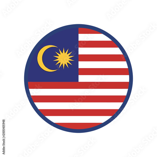 Photography Malaysia Flag Circular Button with Border Vector Illustration Official Jalur Gem