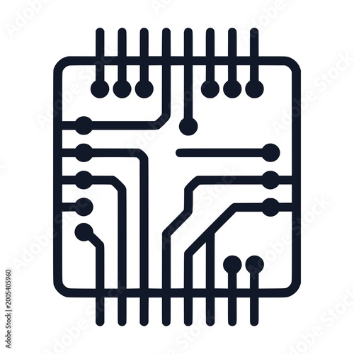 Minimal circuit board icon with simple lines and nodes. Clean flat SVG design ideal for electronics, hardware, and technology-related graphics.