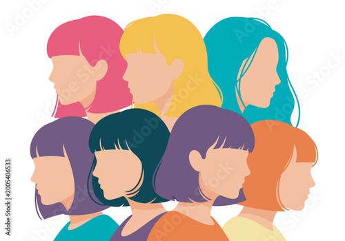 фотографія Minimalist Flat Illustration of Faceless Women Profiles in Solid Colors Represen