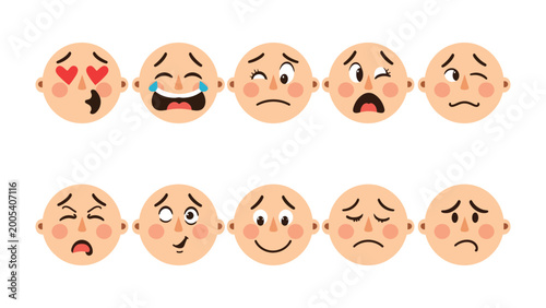Foto Expressions of Emotion: A spectrum of emotions is vividly displayed through a series of expressive faces, each conveying a distinct feeling and state of mind