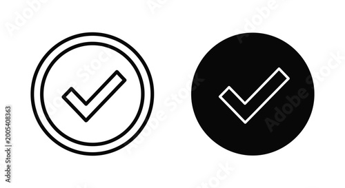 Circular checkmark or tick mark icon symbolizing approval completion success or correctness and positive affirmation