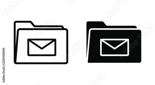 Stylized monochrome folder icon with an email symbol representing digital communication and organized electronic messages
