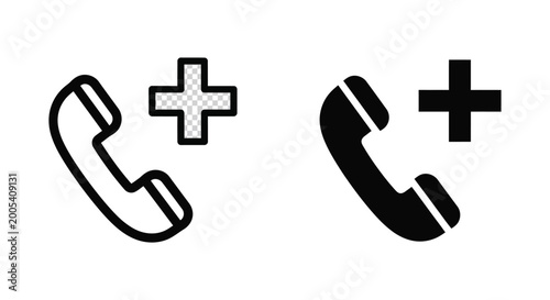 Emergency medical call icon featuring a telephone receiver and a health cross symbol for urgent assistance services