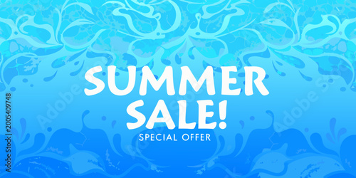 Abstract blue wave pattern with summer sale text overlay