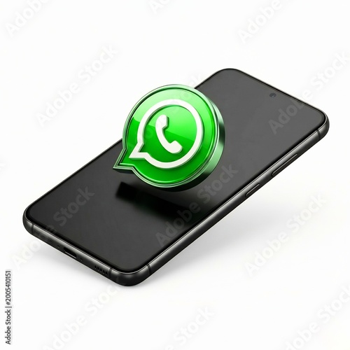 Glossy 3D WhatsApp Logo Floating on Smartphone - Digital Communication and Social Media - Icon for Messaging App and Online Chat