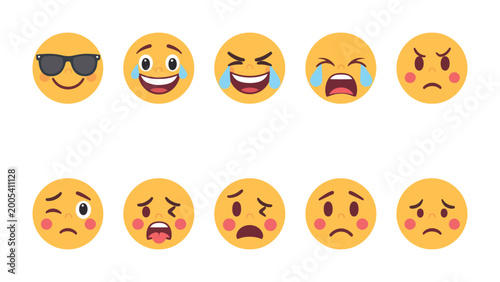 Emoji Expression Assortment: A diverse collection of emoji showcasing a wide array of human emotions and expressions, ideal for digital communication.