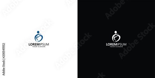 Photos Abstract heart shape logo concept with human silhouette and placeholder text on