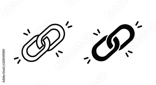 Interlocking chain link icon with dynamic sparks representing connection hyperlinks and strong digital or physical bonds