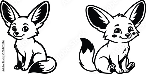 Fotografie Cute Fennec Fox Vector Illustration, Minimalist Desert Animal Silhouette, Flat D