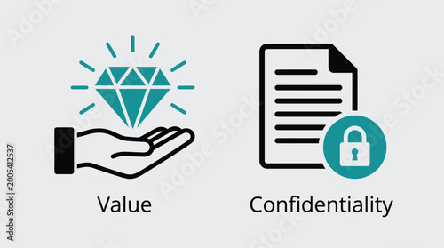 Vector graphic illustration of Business icons of value and confidentiality Vector