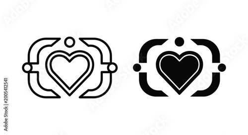 Code heart icon with curly braces outline and solid versions vector graphic for programming love favorite code snippets and digital expressions of appreciation in tech