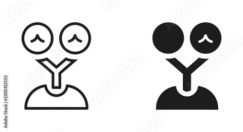 Multiple users audience icon with two heads and body outline and solid versions vector graphic for representing groups teams and social interactions in digital platforms