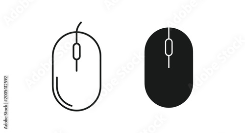 Modern computer mouse vector icon set in outline and solid styles for technology
