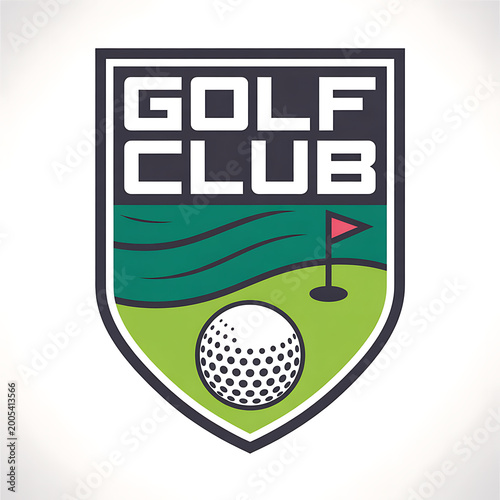 Modern golf club logo with ball green field flag design
