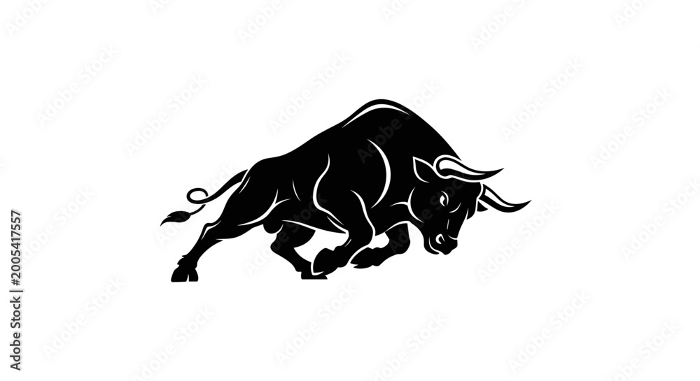 Fototapeta premium Black bull charging forward aggressively strong 1.