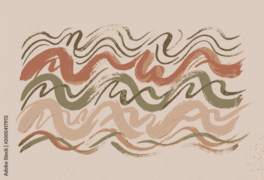 Fototapeta premium Earth Tone Abstract Brush Stroke Pattern with Organic Wavy Lines and Earthy Colors for Bohemian Style Interior and Textile Design