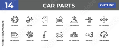 Bild auf Leinwand outline car parts icons set - car bearing, car sump, exhaust
