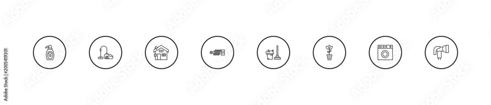 Fototapeta premium outline cleaning icons set - cleaning house, suspension, mop cleanin. editable vector for web and mobile ui