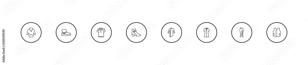 Fototapeta premium outline clothes icons set - polo shirt, ankle boots, kurta. editable vector for web and mobile ui